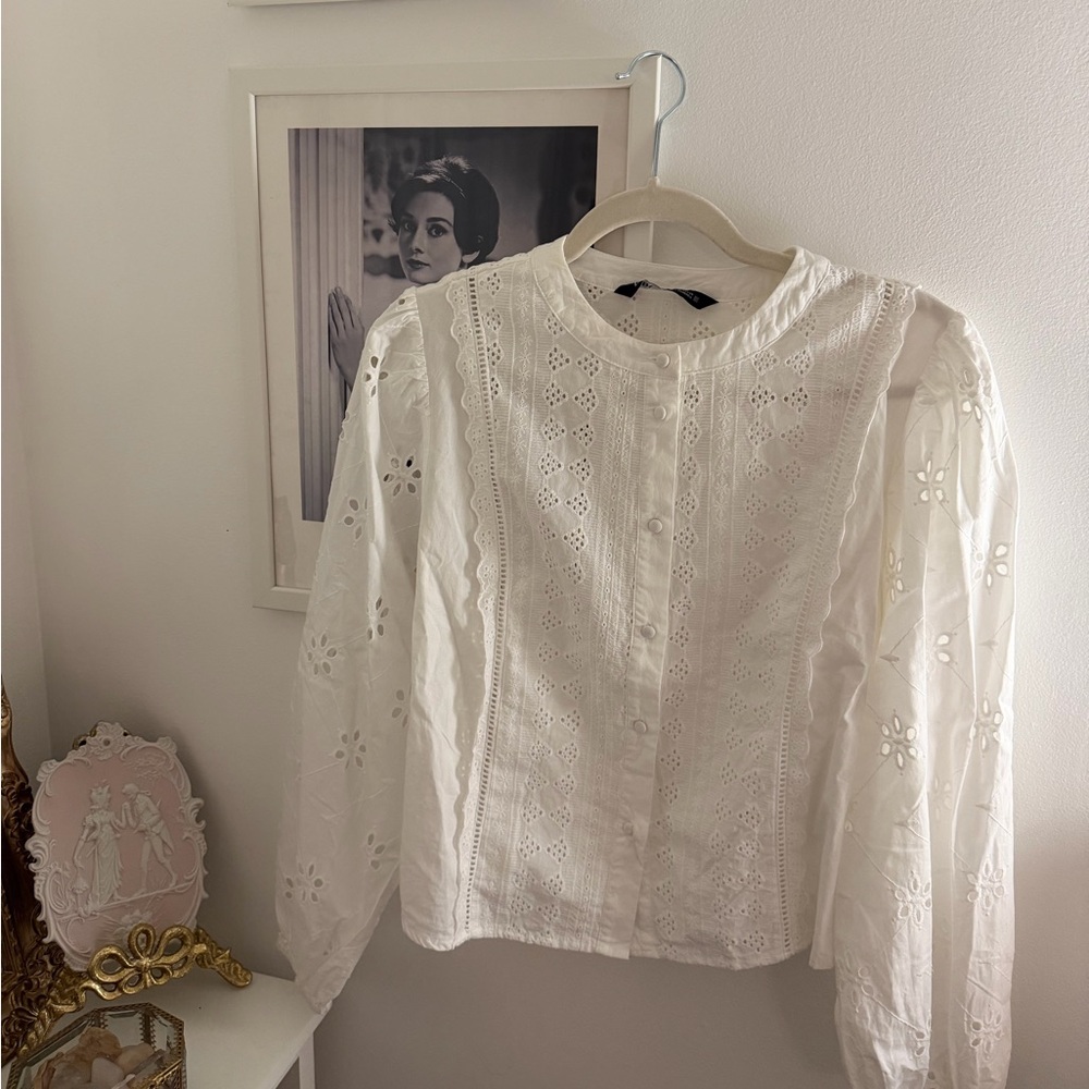 Zara White Eyelet Blouse